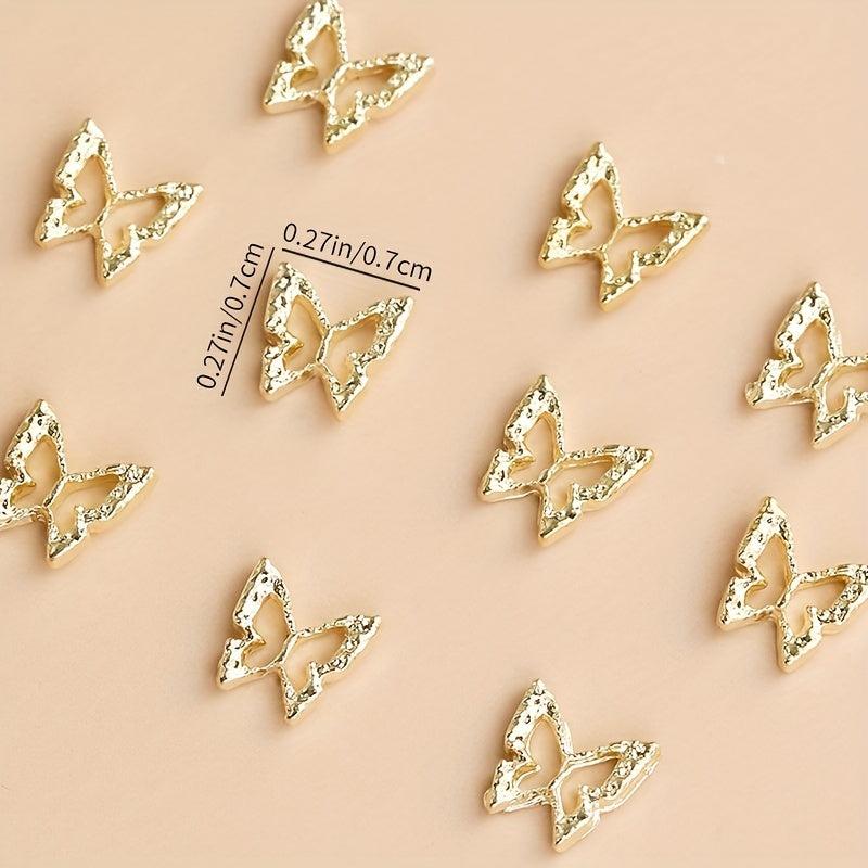 10pcs Rhinestone Golden Butterfly Nail Charms 3D Alloy Nail Gem Accessories