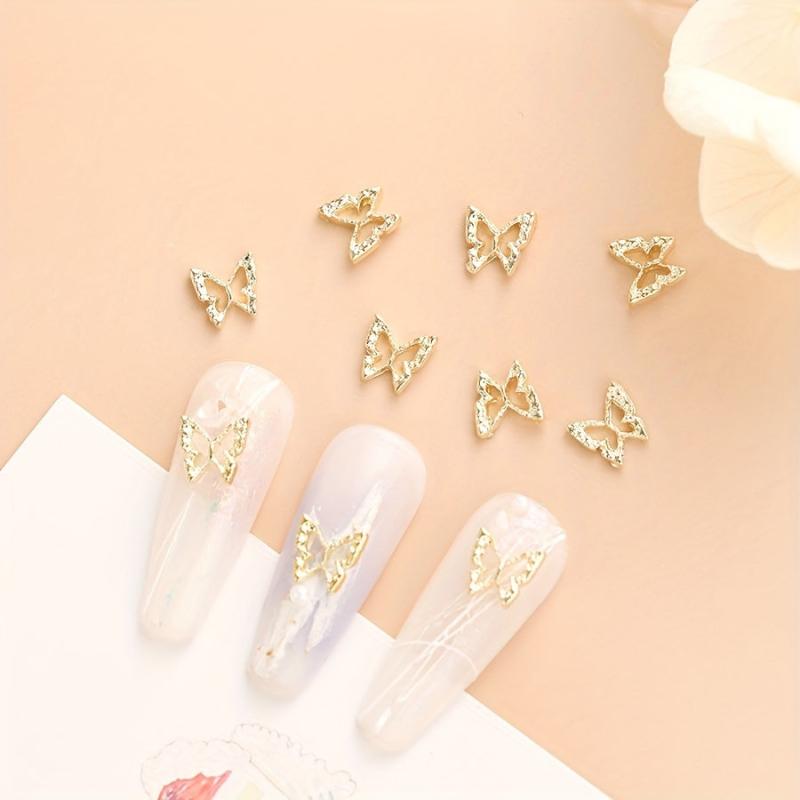 10pcs Rhinestone Golden Butterfly Nail Charms 3D Alloy Nail Gem Accessories