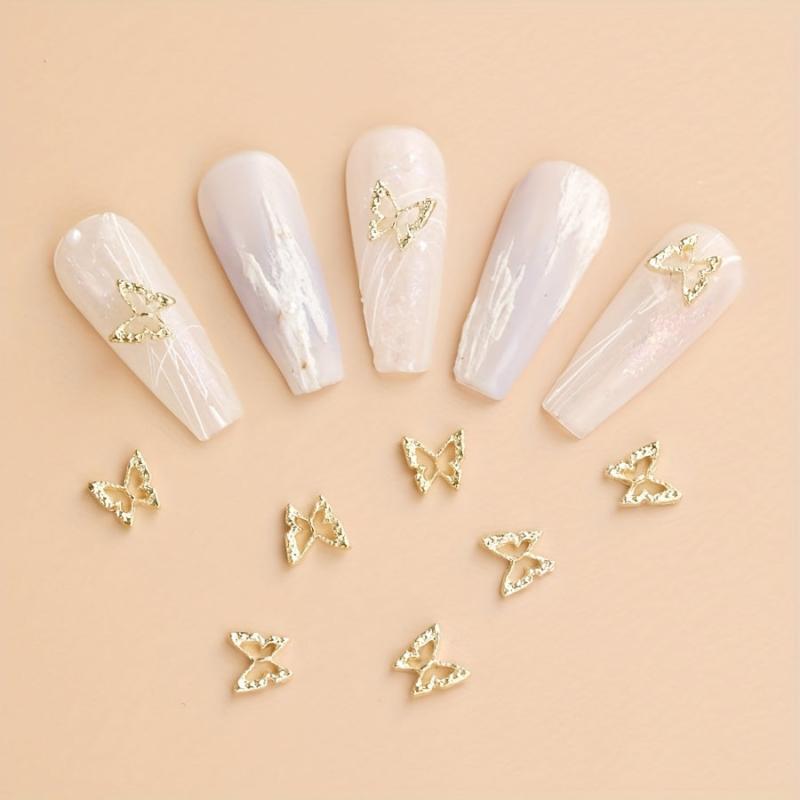 10pcs Rhinestone Golden Butterfly Nail Charms 3D Alloy Nail Gem Accessories