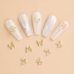10pcs Rhinestone Golden Butterfly Nail Charms 3D Alloy Nail Gem Accessories