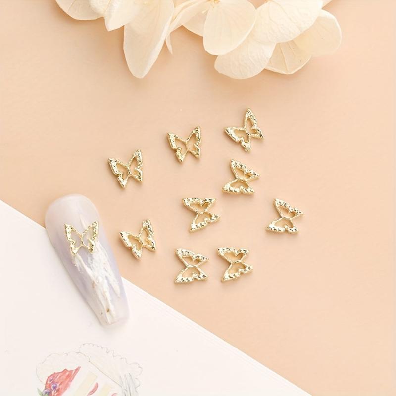 10pcs Rhinestone Golden Butterfly Nail Charms 3D Alloy Nail Gem Accessories