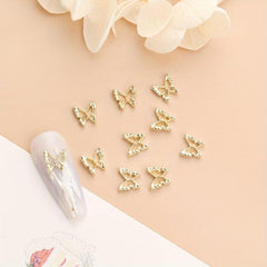 10pcs Rhinestone Golden Butterfly Nail Charms 3D Alloy Nail Gem Accessories