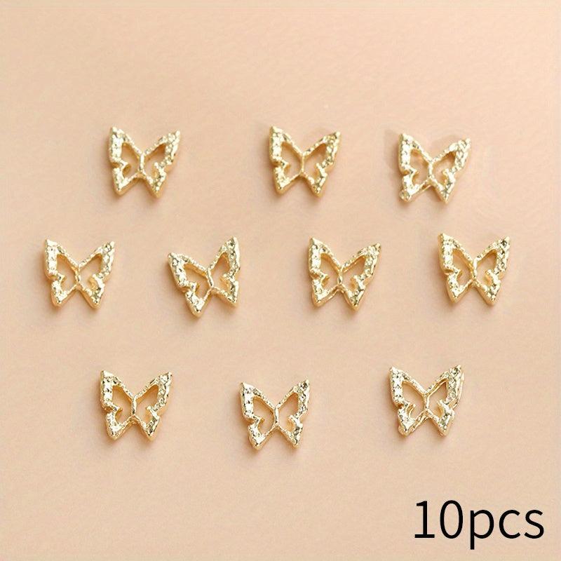 10pcs Rhinestone Golden Butterfly Nail Charms 3D Alloy Nail Gem Accessories