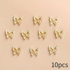 10pcs Rhinestone Golden Butterfly Nail Charms 3D Alloy Nail Gem Accessories