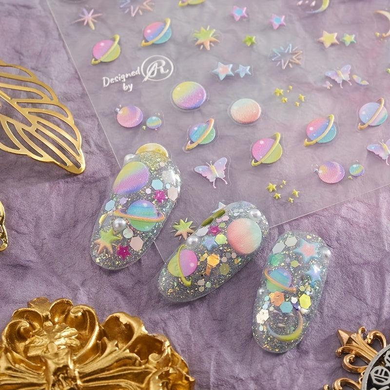 5D Embossed Planet Nail Stickers For Women Nail Art Decals