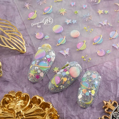 5D Embossed Planet Nail Stickers For Women Nail Art Decals