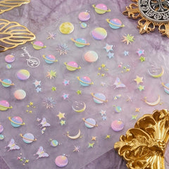 5D Embossed Planet Nail Stickers For Women Nail Art Decals