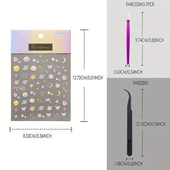 5D Embossed Planet Nail Stickers For Women Nail Art Decals