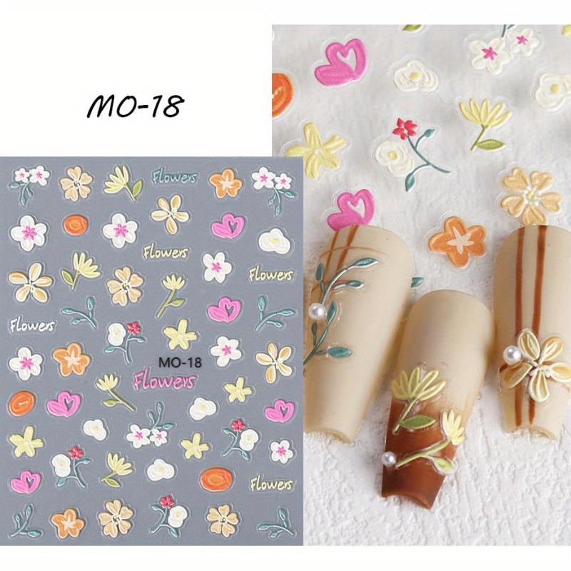 Colorful Flower Hearts 5D Nail Stickers for Girls
