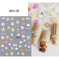 Colorful Flower Hearts 5D Nail Stickers for Girls