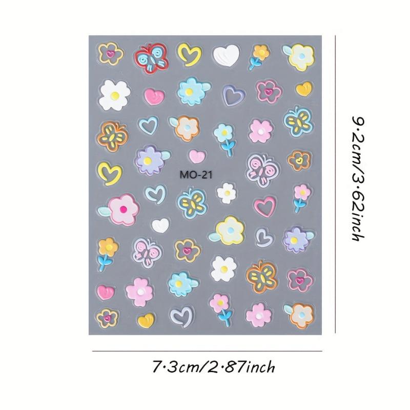 Colorful Flower Hearts 5D Nail Stickers for Girls