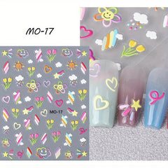 Colorful Flower Hearts 5D Nail Stickers for Girls
