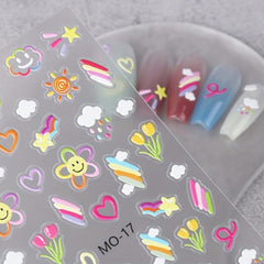 Colorful Flower Hearts 5D Nail Stickers for Girls