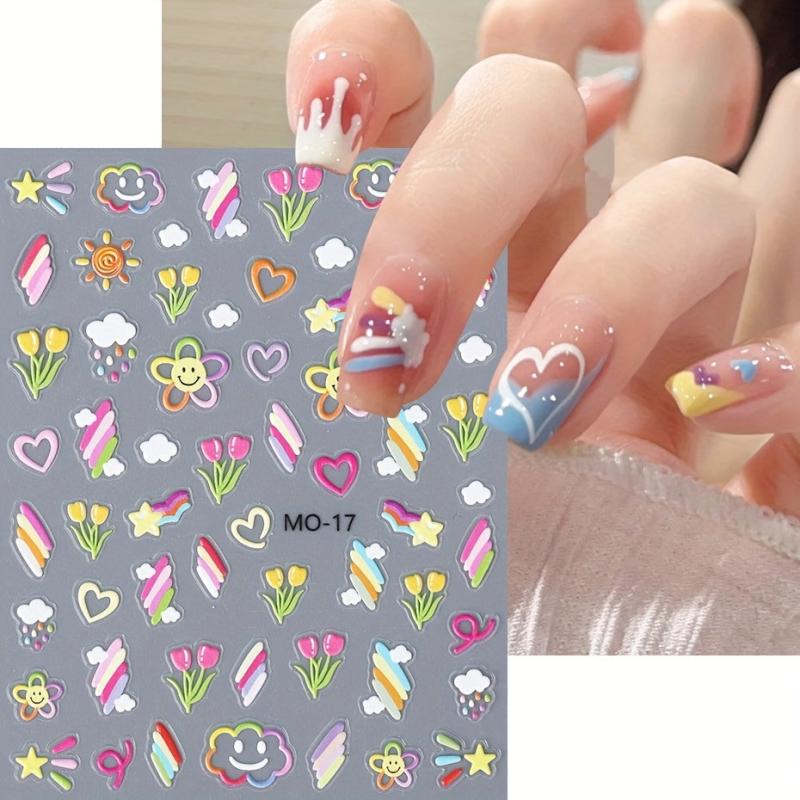 Colorful Flower Hearts 5D Nail Stickers for Girls