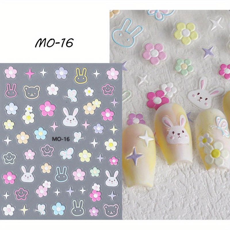 Colorful Flower Hearts 5D Nail Stickers for Girls