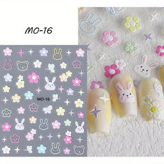 Colorful Flower Hearts 5D Nail Stickers for Girls