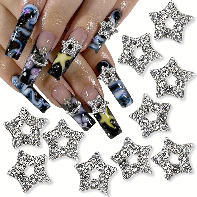 30pcs 3D Star Nail Charms With Rhinestones Pendant - Nail Art Gem Alloy Jewelry