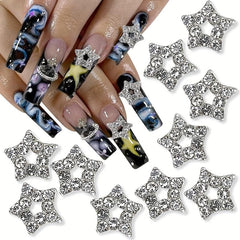 30pcs 3D Star Nail Charms With Rhinestones Pendant - Nail Art Gem Alloy Jewelry
