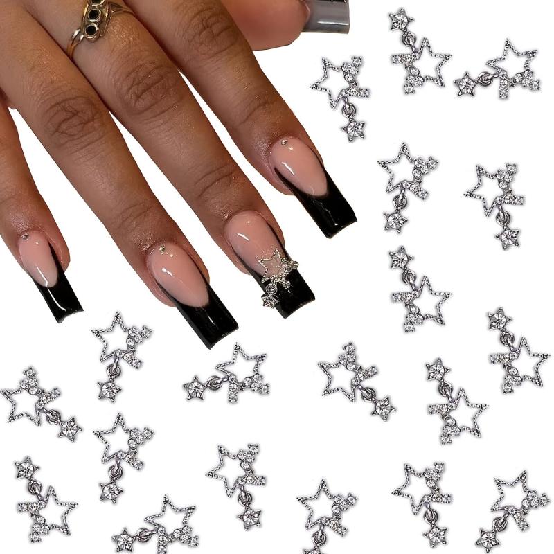 30pcs 3D Star Nail Charms With Rhinestones Pendant - Nail Art Gem Alloy Jewelry