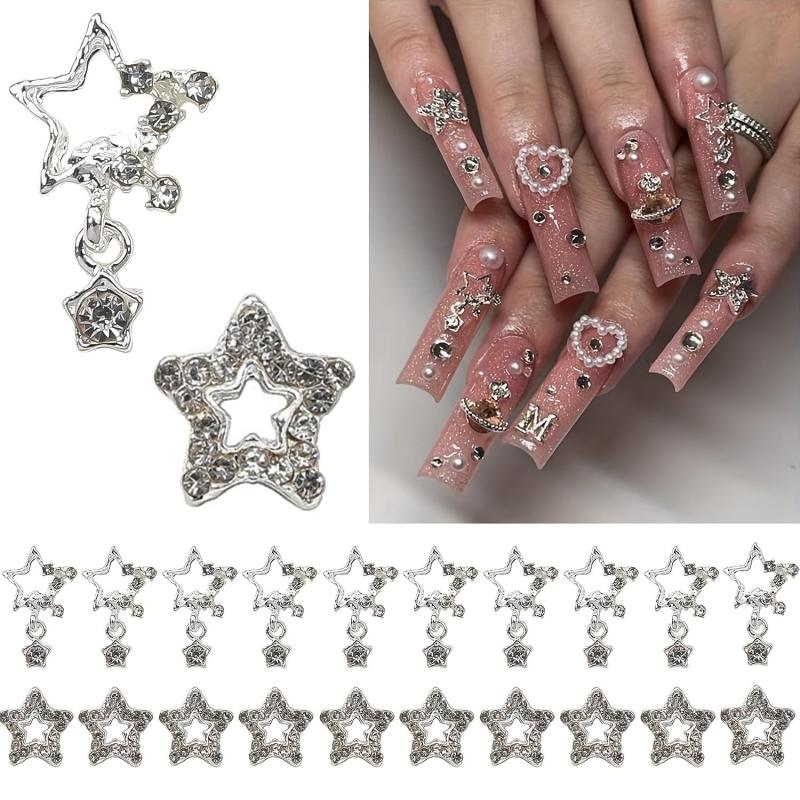30pcs 3D Star Nail Charms With Rhinestones Pendant - Nail Art Gem Alloy Jewelry