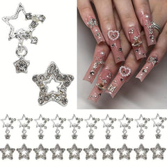 30pcs 3D Star Nail Charms With Rhinestones Pendant - Nail Art Gem Alloy Jewelry