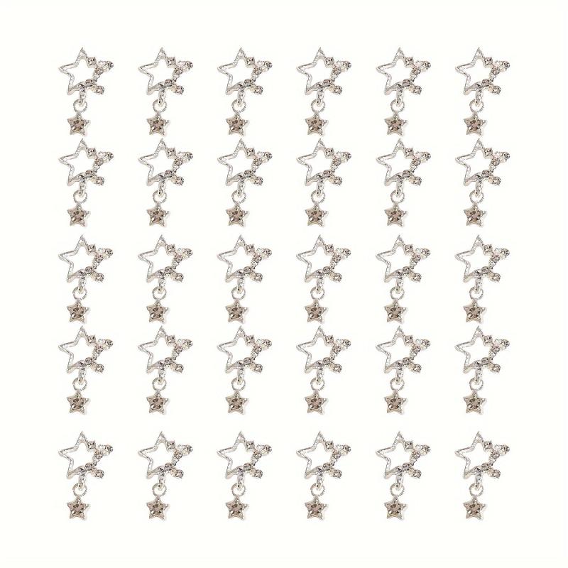 30pcs 3D Star Nail Charms With Rhinestones Pendant - Nail Art Gem Alloy Jewelry