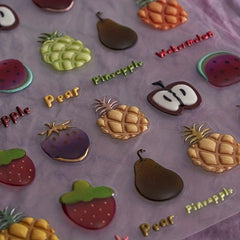 5pcs 5D Embossed Cartoon Nail Art Stickers Fruit Snack Ice Cream Nail Decals