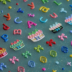 5pcs 5D Embossed Cartoon Nail Art Stickers Fruit Snack Ice Cream Nail Decals