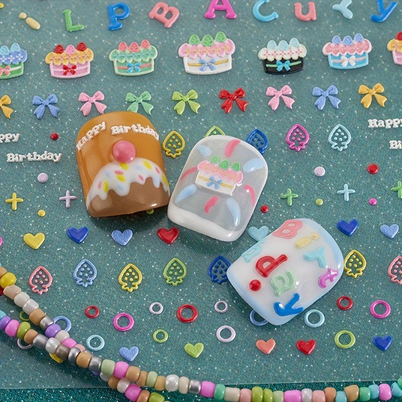 5pcs 5D Embossed Cartoon Nail Art Stickers Fruit Snack Ice Cream Nail Decals