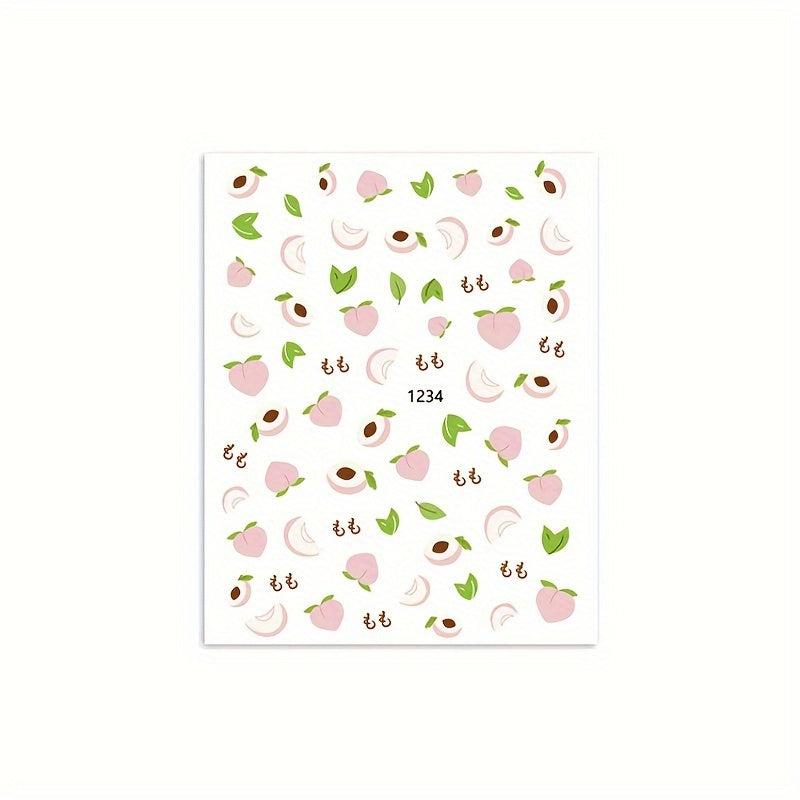 3D Self Adhesive Nail Stickers Summer Daisy Flowers Peach Strawberry DIY Art