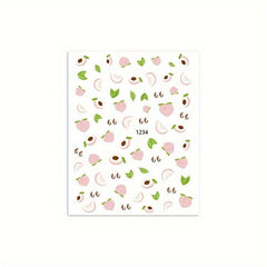 3D Self Adhesive Nail Stickers Summer Daisy Flowers Peach Strawberry DIY Art