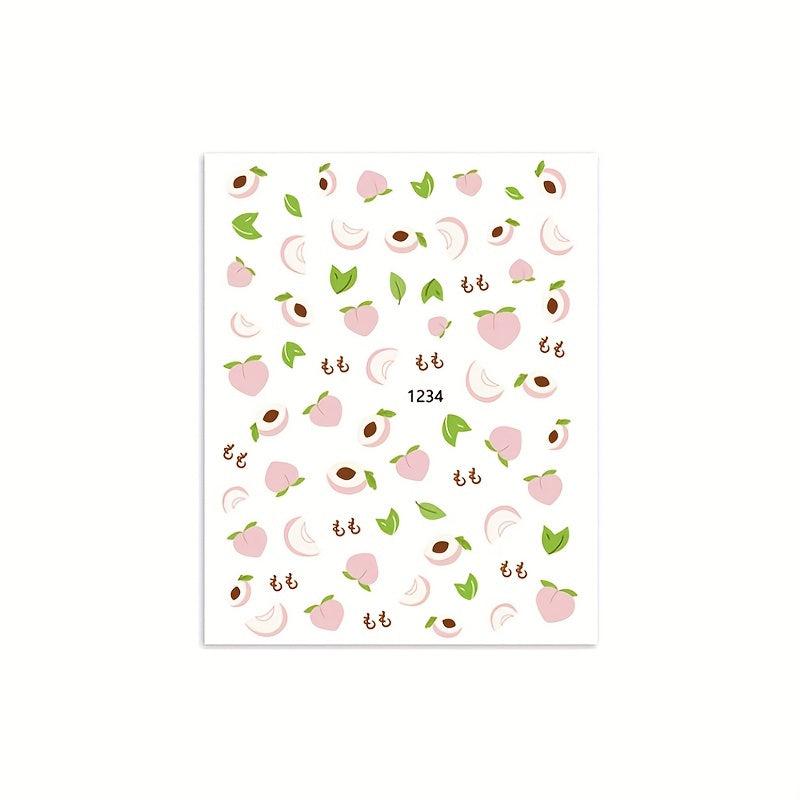 3D Self Adhesive Nail Stickers Summer Daisy Flowers Peach Strawberry DIY Art