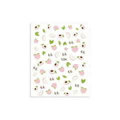 3D Self Adhesive Nail Stickers Summer Daisy Flowers Peach Strawberry DIY Art