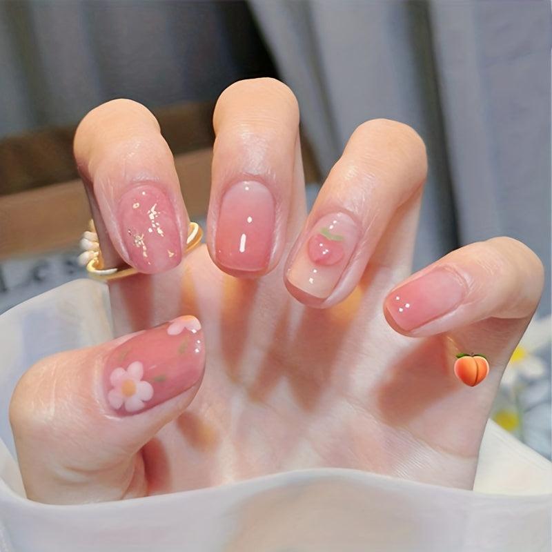 3D Self Adhesive Nail Stickers Summer Daisy Flowers Peach Strawberry DIY Art
