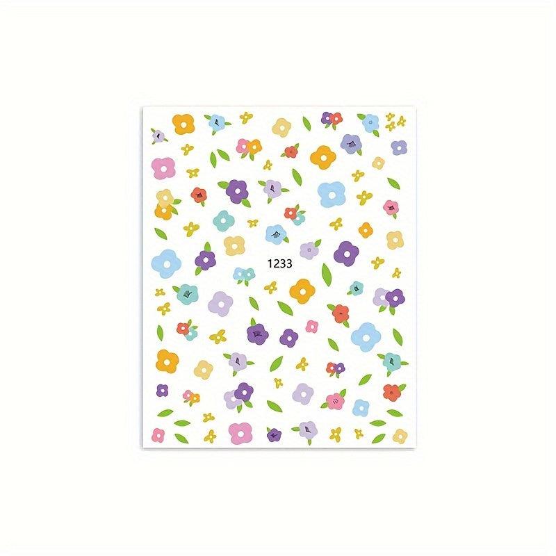 3D Self Adhesive Nail Stickers Summer Daisy Flowers Peach Strawberry DIY Art