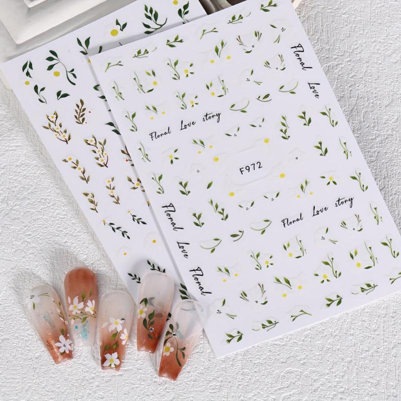 6 Sheets Spring Flower Nail Art Stickers Self Adhesive Decals for DIY Nail Art