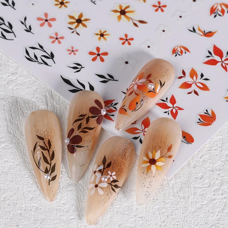 6 Sheets Spring Flower Nail Art Stickers Self Adhesive Decals for DIY Nail Art