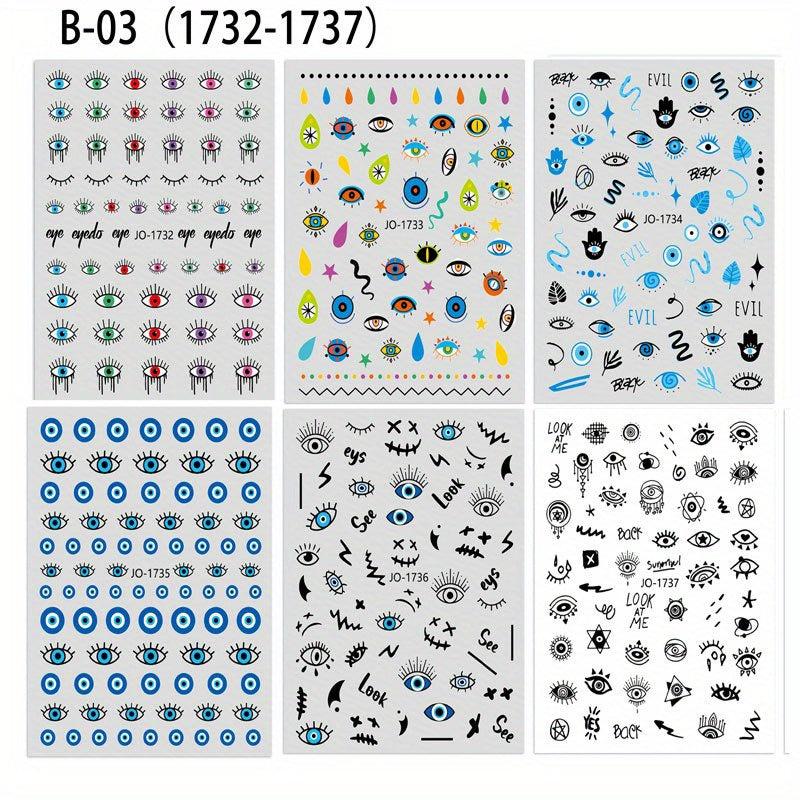 6 Pcs Devil Eye Nail Art Sticker Decal Nail Art Decor Slider