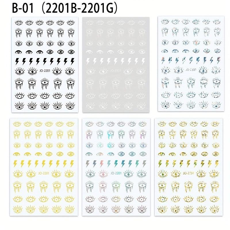 6 Pcs Devil Eye Nail Art Sticker Decal Nail Art Decor Slider