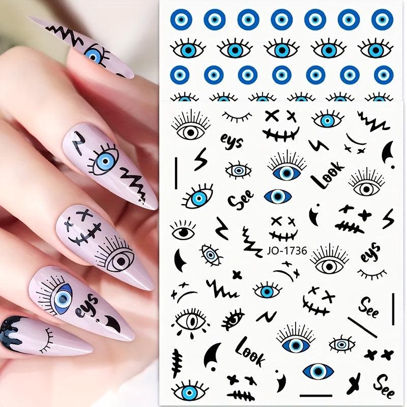 6 Pcs Devil Eye Nail Art Sticker Decal Nail Art Decor Slider