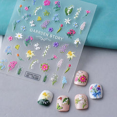 Spring Flower Leaf Nail Art Stickers 5D Self Adhesive Decals
