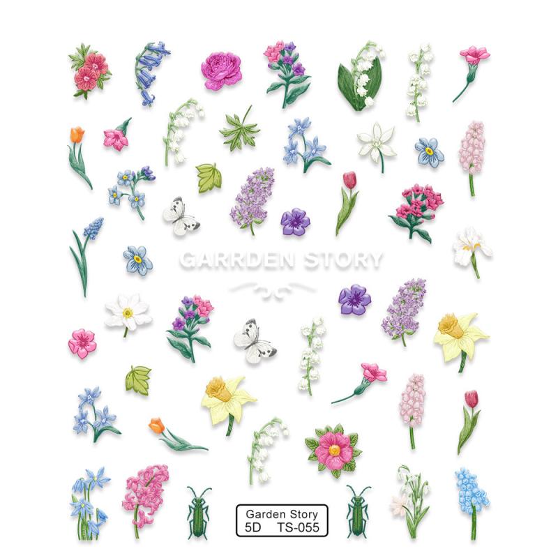 Spring Flower Leaf Nail Art Stickers 5D Self Adhesive Decals