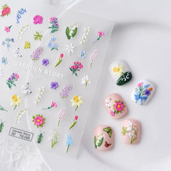 Spring Flower Leaf Nail Art Stickers 5D Self Adhesive Decals
