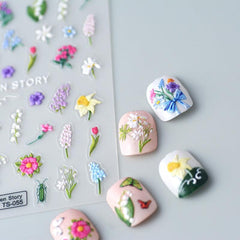Spring Flower Leaf Nail Art Stickers 5D Self Adhesive Decals