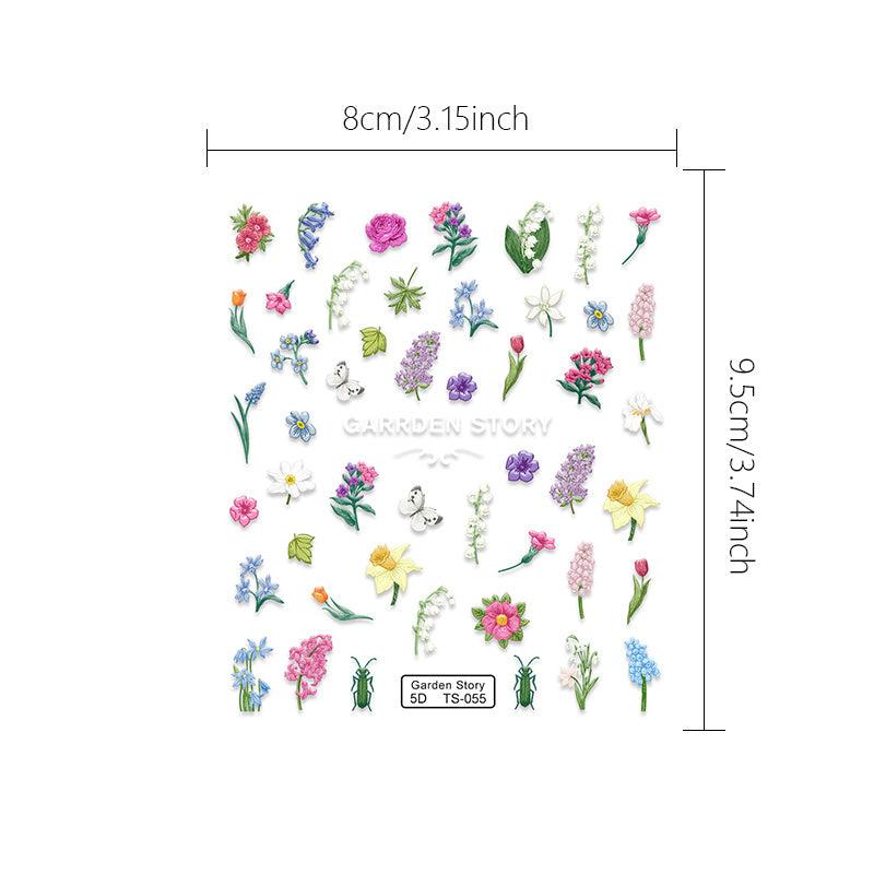 Spring Flower Leaf Nail Art Stickers 5D Self Adhesive Decals