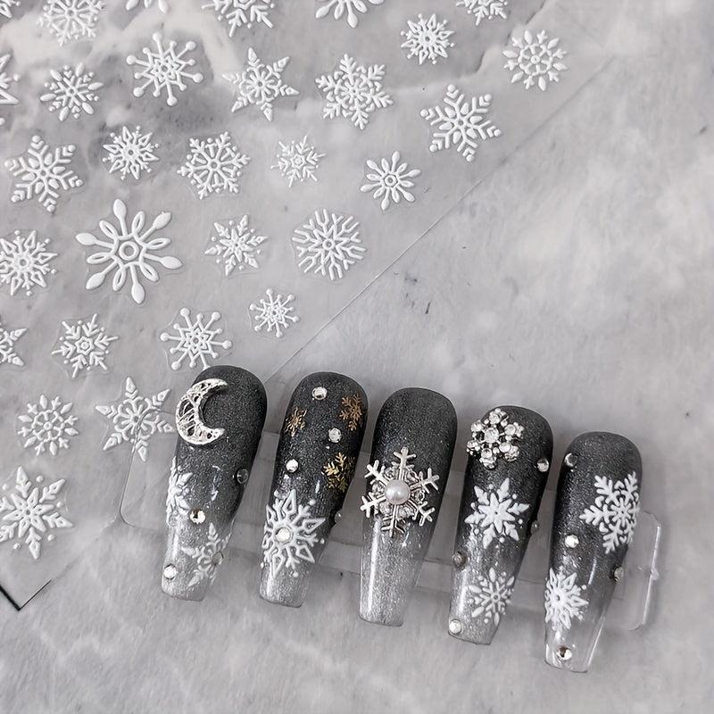 5D Embossed Snowflake Nail Art Stickers - Self Adhesive Decals