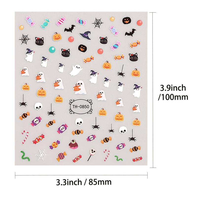 8 Sheets Halloween Nail Art Stickers Decals - Horror Scream Skull Bat Castle