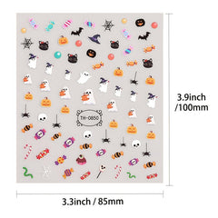 8 Sheets Halloween Nail Art Stickers Decals - Horror Scream Skull Bat Castle