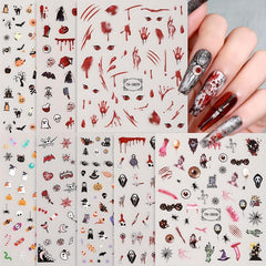 8 Sheets Halloween Nail Art Stickers Decals - Horror Scream Skull Bat Castle