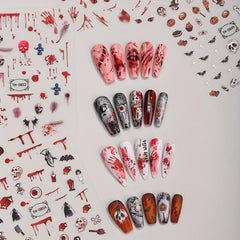 8 Sheets Halloween Nail Art Stickers Decals - Horror Scream Skull Bat Castle